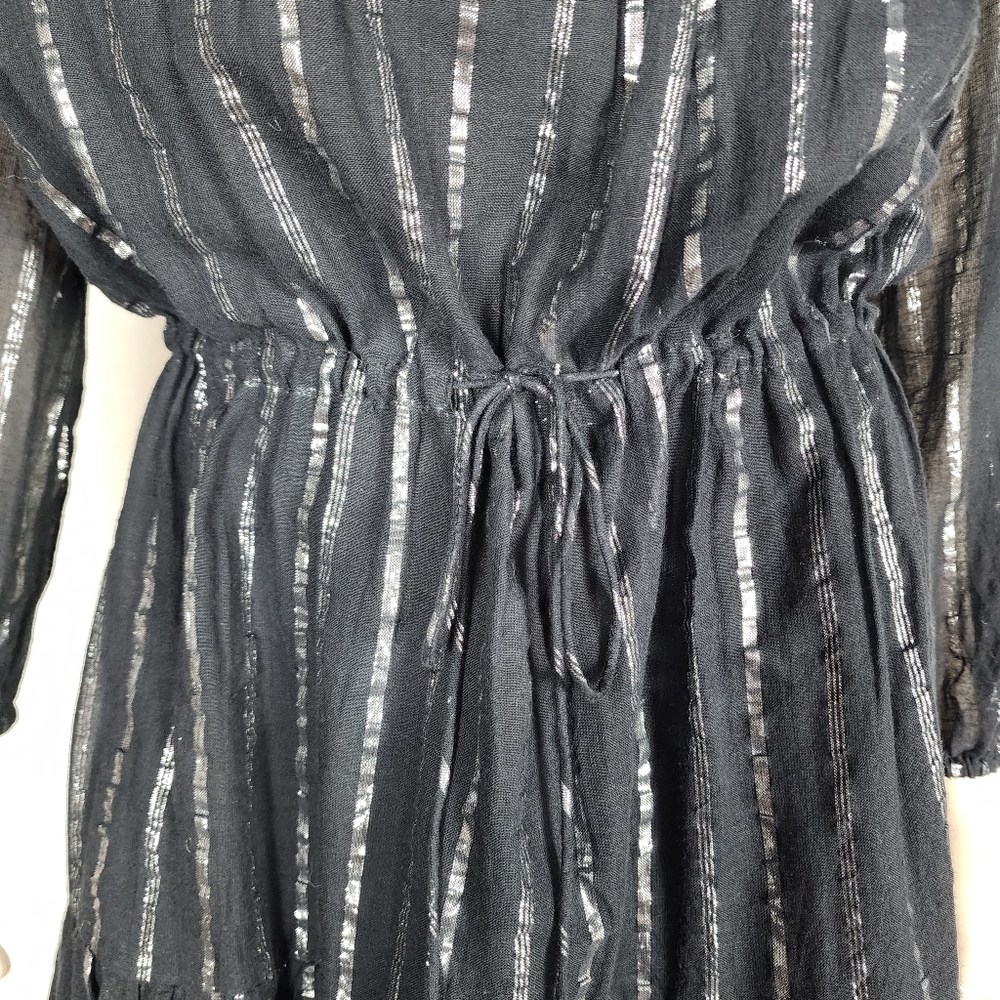ISABEL MARANT ETOILE Women's sz 40 Black Metallic Silver Stripe Tiered Dress M - Picture 9 of 15